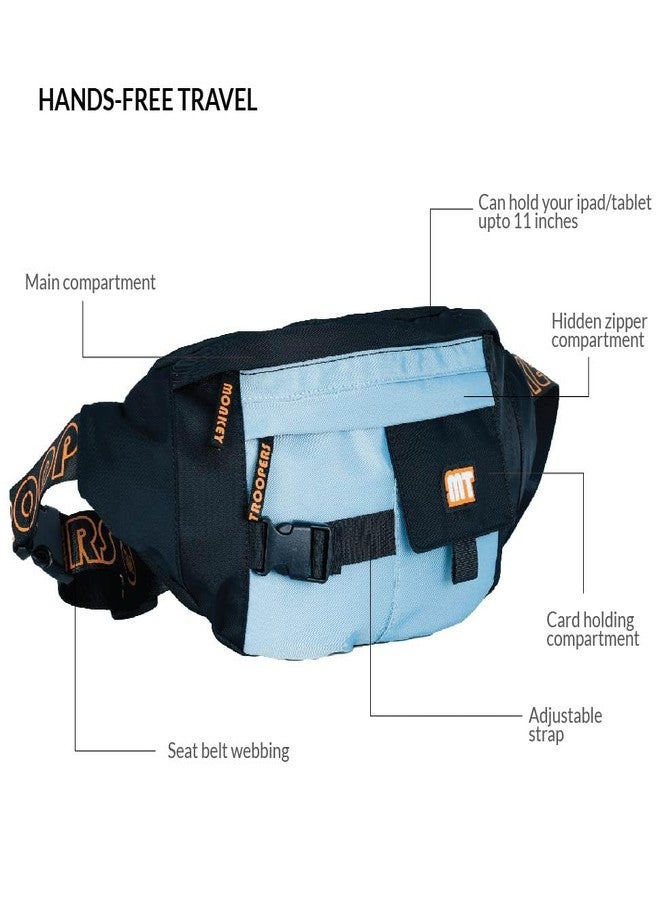 MONKEY TROOPERS Savage Waist Bag, Fanny Pack, for Men Women, Cross Body Sling Chest Bag for Hiking, Travel, Outdoor Sports, Cycling, Adjustable Strap, Ultra-Light & Durable, Ipad Bag (Black-Blue) - Image 5